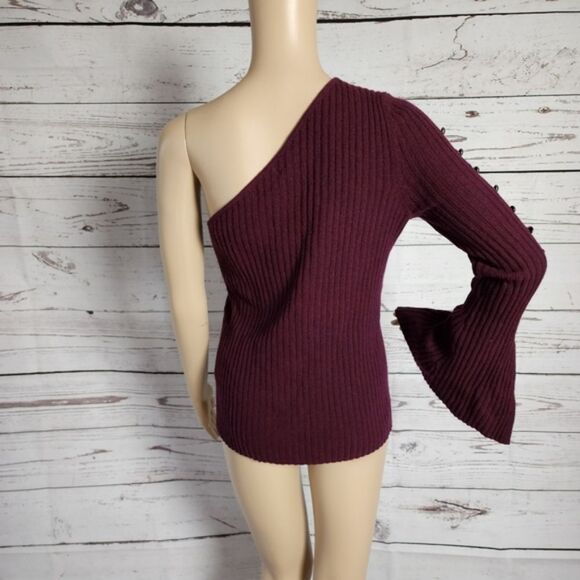 Aqua One Shoulder 100% Cashmere Sweater Medium NWT - Picture 3 of 5